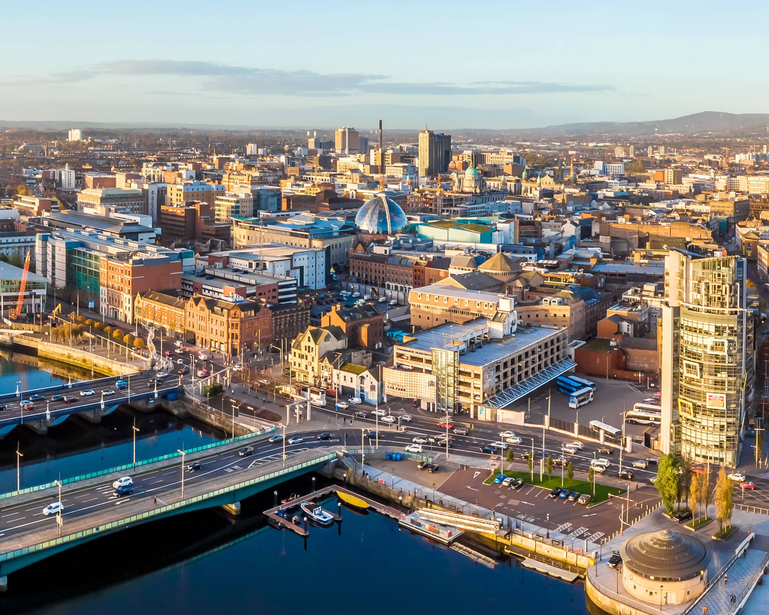 aerial shot of Belfast city centre